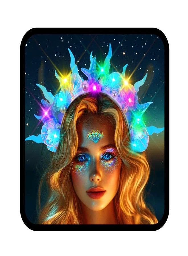 TWINKLEDE Light Up Mermaid Headband LED Glow Starfish Sea Costume Hair Accessories for Women (Starfish, Blue) - Image 1